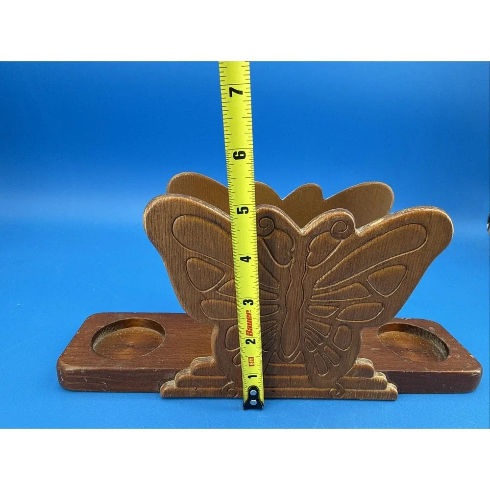 Vintage MCM Wooden Butterfly Napkin and Salt & Pepper Shaker Holder No Shakers